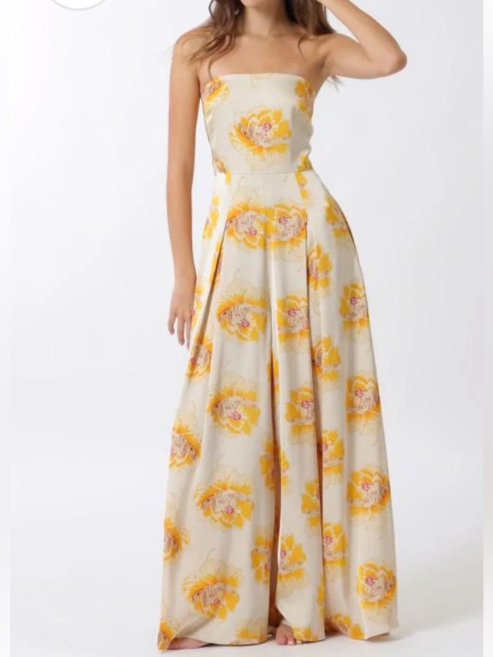 NWT- satin marigold blossom romper Strapless Floral size large